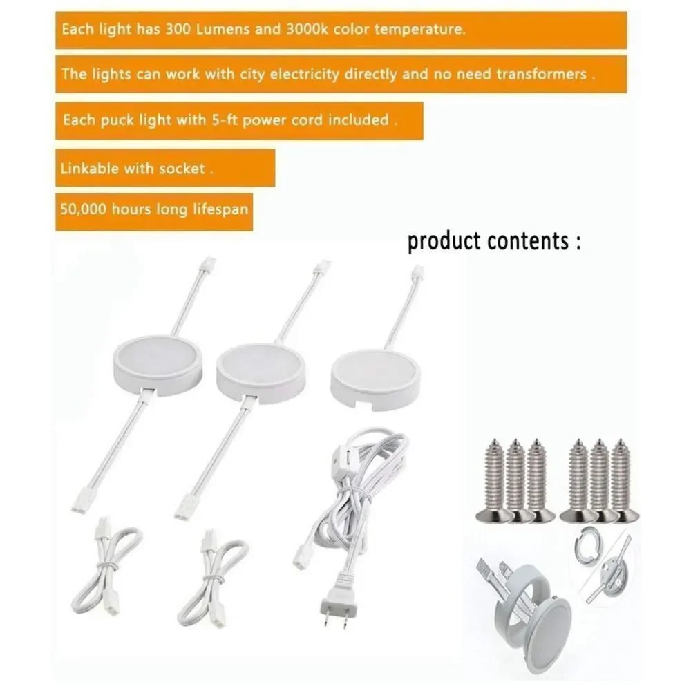 LED Under Cabinet Lighting - Kitchen Closet Lights - Shelf Lighting - Pack of 3